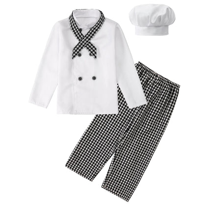 Kinder Chef Kostuum Set - Uniform met Broek, Bovenstuk en Muts