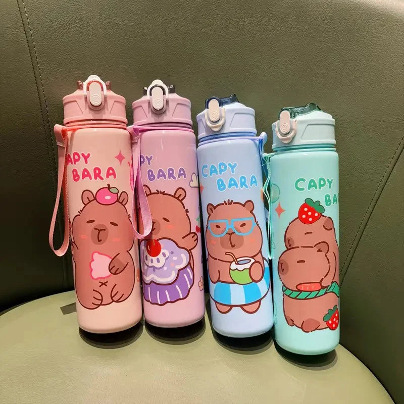 Draagbare Capybara Drinkfles met Rietje 800ml - Lekvrij voor Kinderen