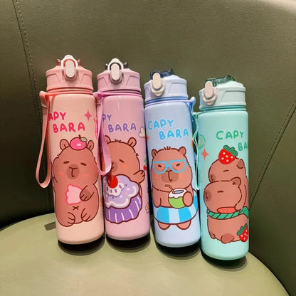 Draagbare Capybara Drinkfles met Rietje 800ml - Lekvrij voor Kinderen