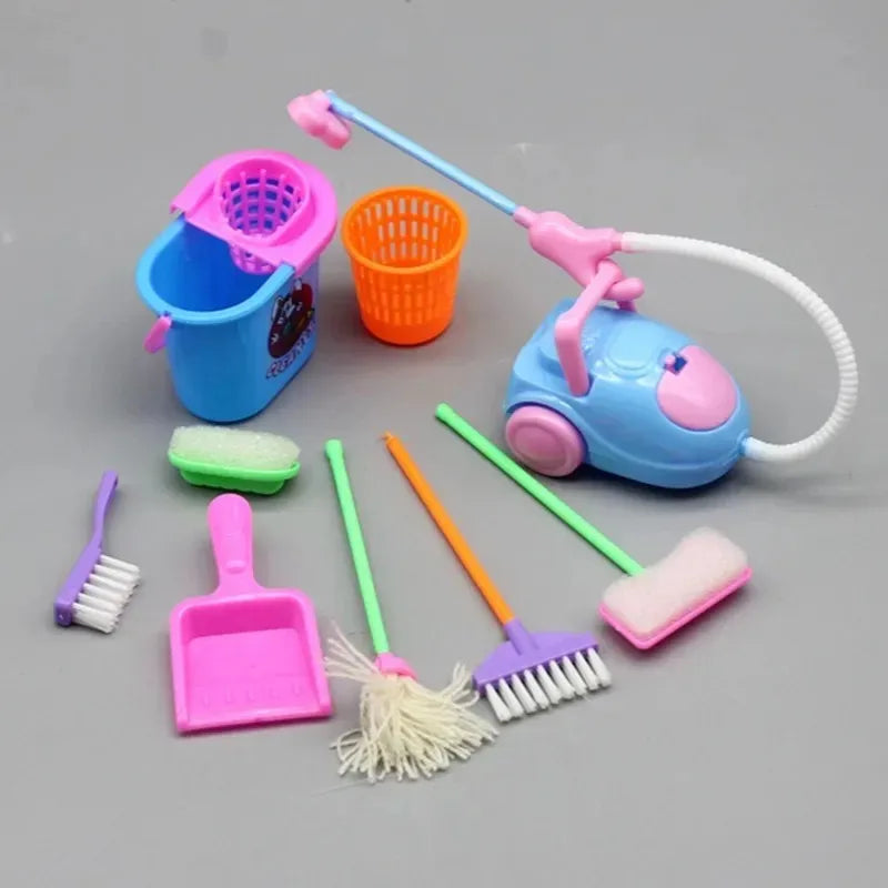 9-delige Mini Schoonmaakset voor Poppenhuis – Bezems, Mop en Emmer