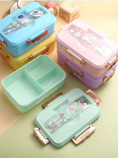 Bento Lunchbox met Dinosaurus voor Kinderen - 3 Vakken, Verwarmbaar