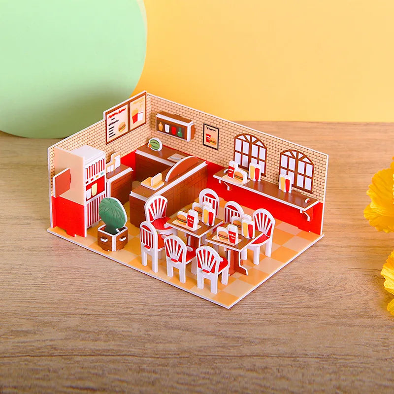 3D Papieren Puzzel – Educatief Bouwpakket Koffiehuis voor Kinderen