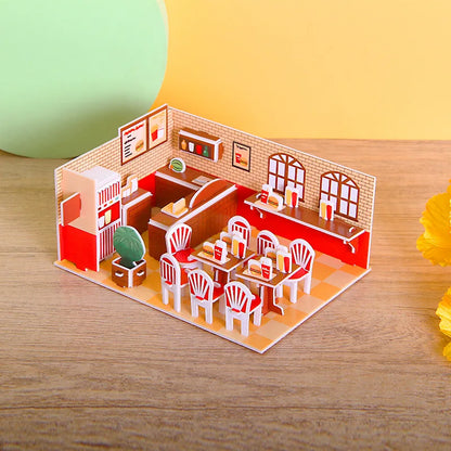 3D Papieren Puzzel – Educatief Bouwpakket Koffiehuis voor Kinderen