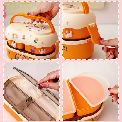 Kinder Bento Lunchbox met Vakjes, Handvat en Magnetronfunctie