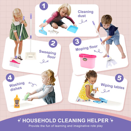 Kinder Schoonmaakset met Bezem, Stoffer en Emmer - 12-delig