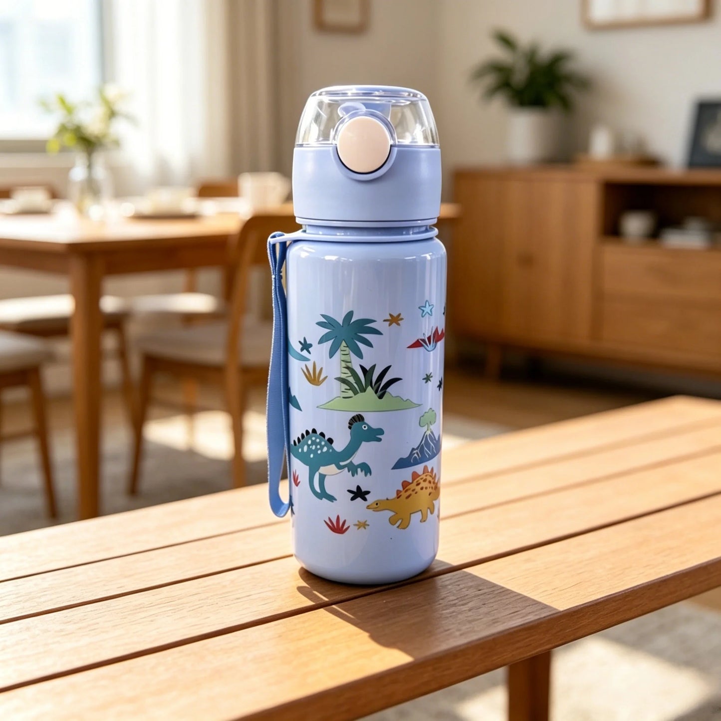 Dinosaurus Waterfles met Rietje voor Kinderen - Lekvrij 500 ml