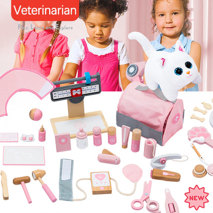 Houten Roze Dierenarts Speelset voor Kinderen
