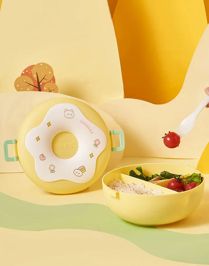 Donut Lunchbox Kind met 3 Vakken en Bestek