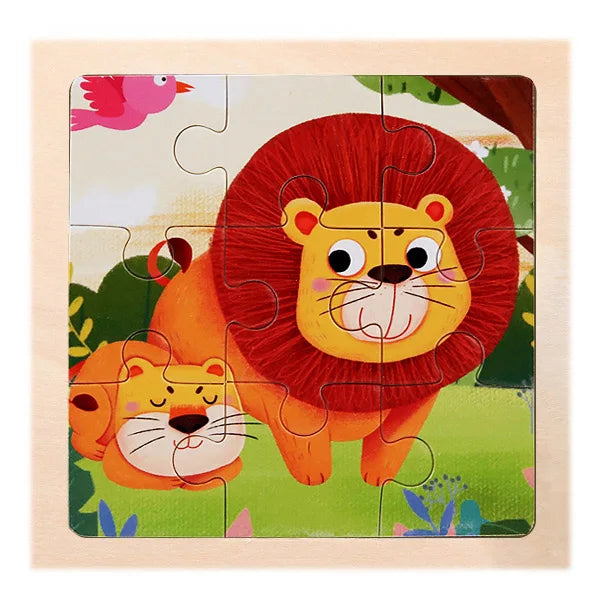 Houten 3D Puzzel met 9 Stukjes – Dieren & Vervoer