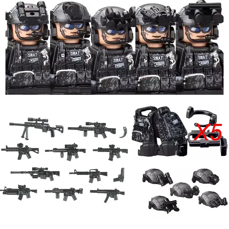 Bouwblokjes Figuren Commando Speciale Eenheid Leger met Wapens en Accessoires