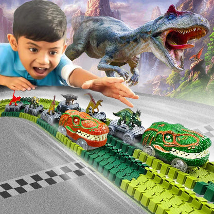 Dinosaurus Racebaan Speelset met Trein en Vulkaan met Neveleffect