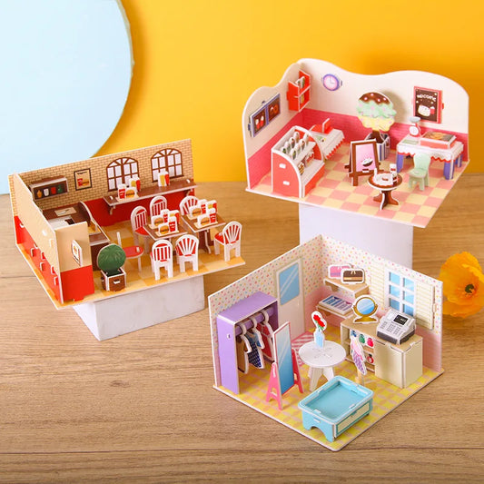 3D Papieren Puzzel – Educatief Bouwpakket Koffiehuis voor Kinderen