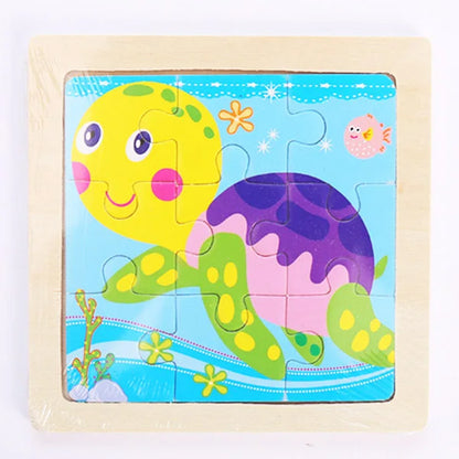 Houten 3D Puzzel met 9 Stukjes – Dieren & Vervoer