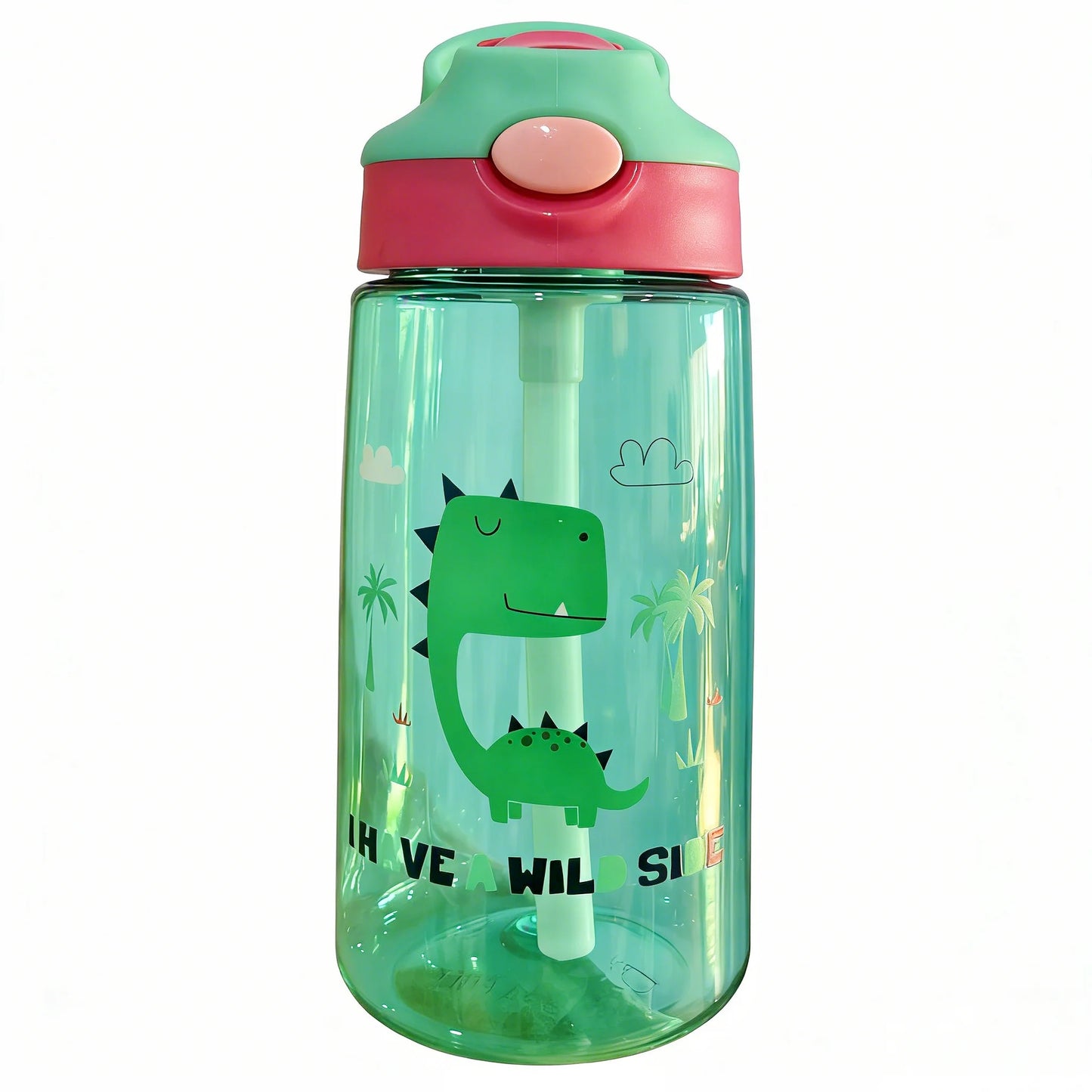 Kinder Drinkfles met Tuitbeker en Rietje – Lekvrij Dino – 480 ml