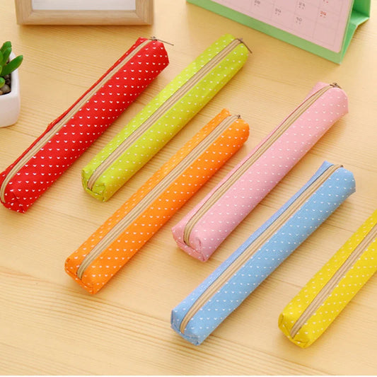 Canvas Etui met Streepjes en Stipjes in Snoepkleuren