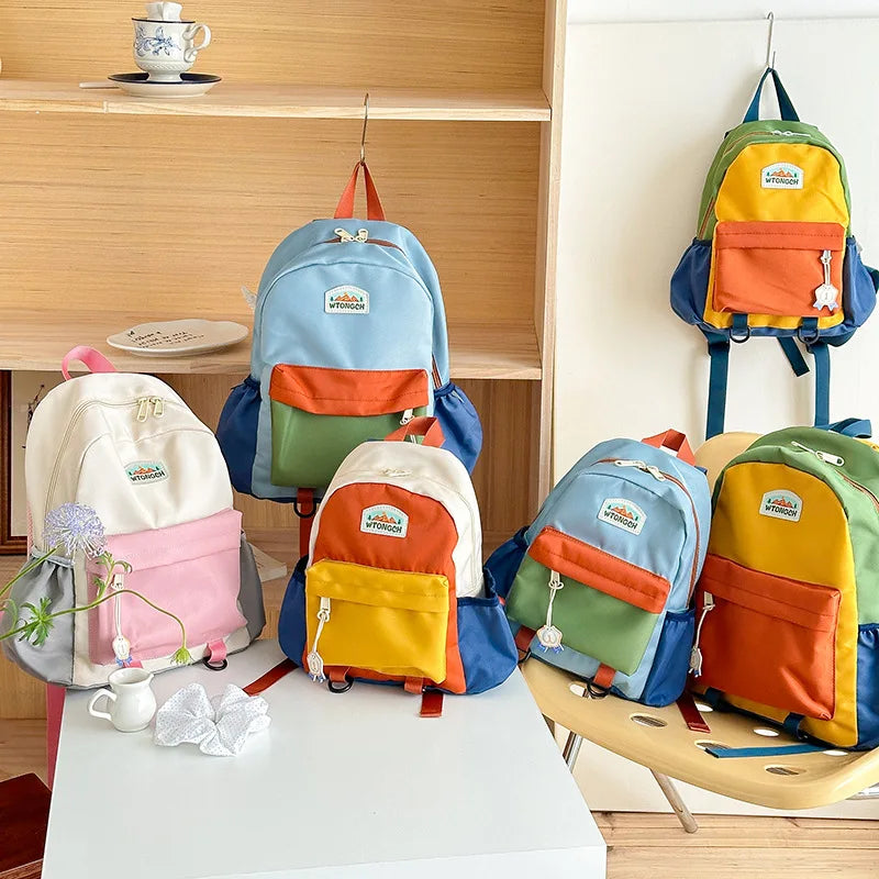 Lichtgewicht Kleurenblok Schoolrugzak - Waterproof & Comfortabel voor Kinderen