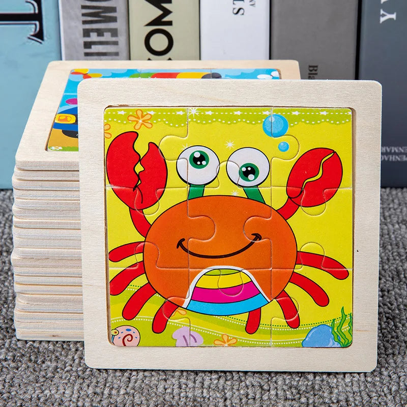 Houten 3D Puzzel met 9 Stukjes – Dieren & Vervoer