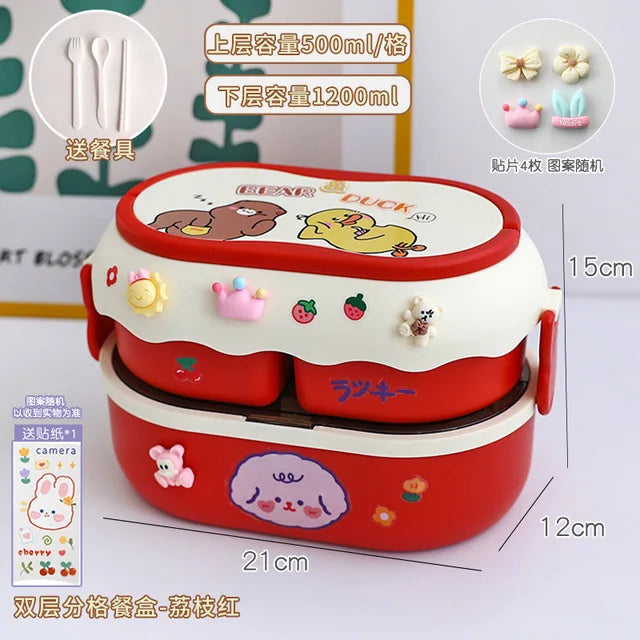 Kinder Bento Lunchbox met Vakjes, Handvat en Magnetronfunctie