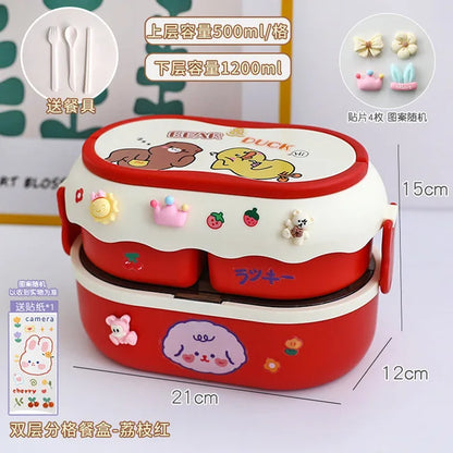 Kinder Bento Lunchbox met Vakjes, Handvat en Magnetronfunctie