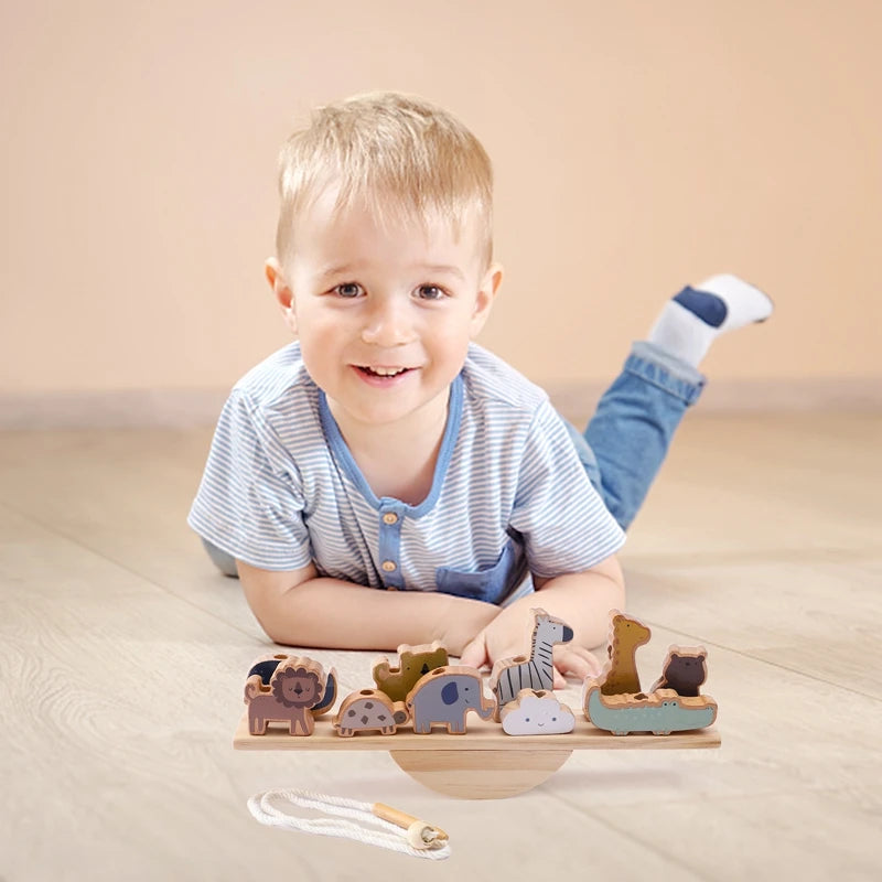 Houten Dieren Rijg- en Stapelspel | Educatief Balansspeelgoed voor Kinderen