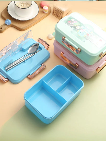 Bento Lunchbox met Dinosaurus voor Kinderen - 3 Vakken, Verwarmbaar