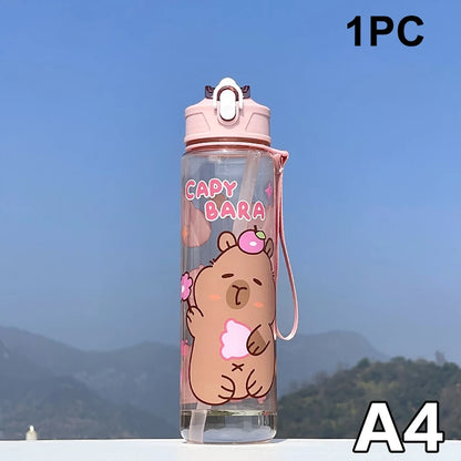 Draagbare Capybara Drinkfles met Rietje 800ml - Lekvrij voor Kinderen