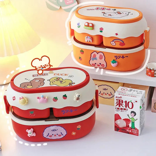 Kinder Bento Lunchbox met Vakjes, Handvat en Magnetronfunctie
