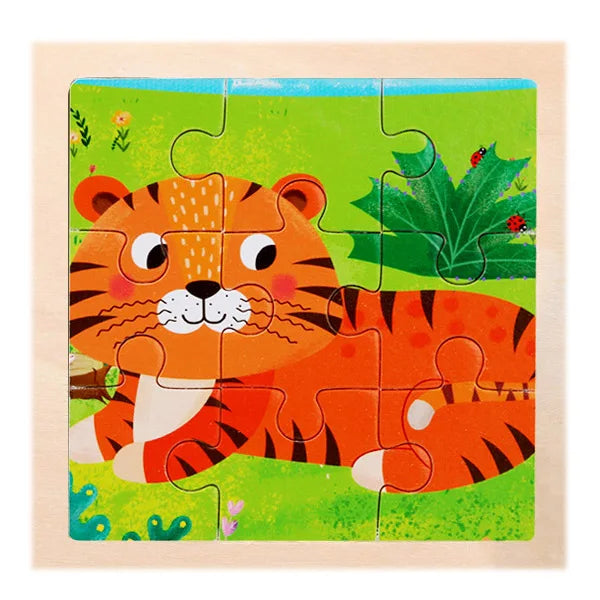 Houten 3D Puzzel met 9 Stukjes – Dieren & Vervoer