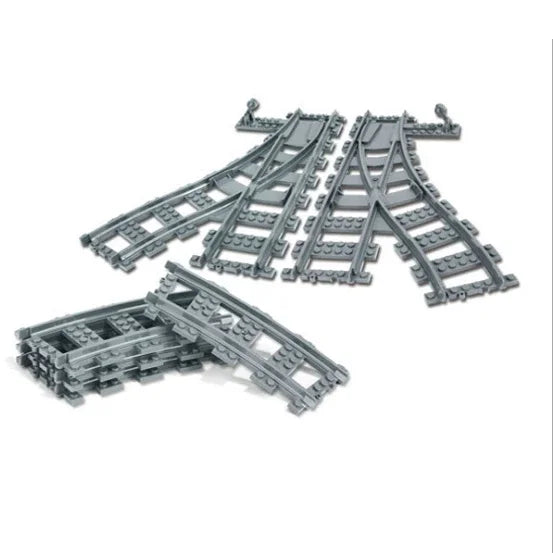 Bouwset Treinrails Onderdelen - Recht, Gebogen, Wissels, Kruisingen (Compatibel met Lego)
