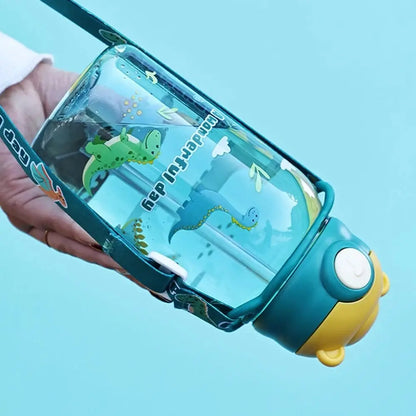 Lekvrije Waterfles 650ml voor Kinderen met Rietje en Leuke Print