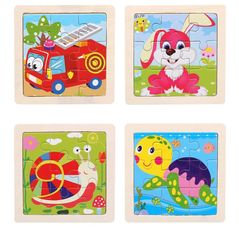 Houten 3D Puzzel met 9 Stukjes – Dieren & Vervoer