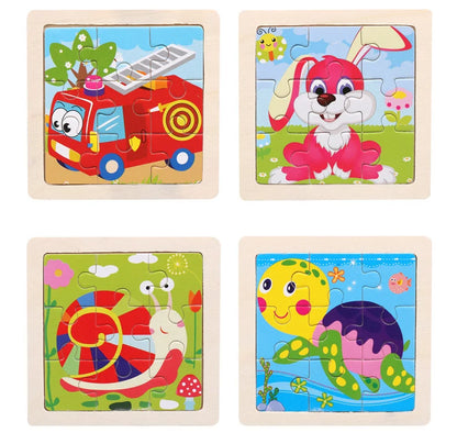 Houten 3D Puzzel met 9 Stukjes – Dieren & Vervoer