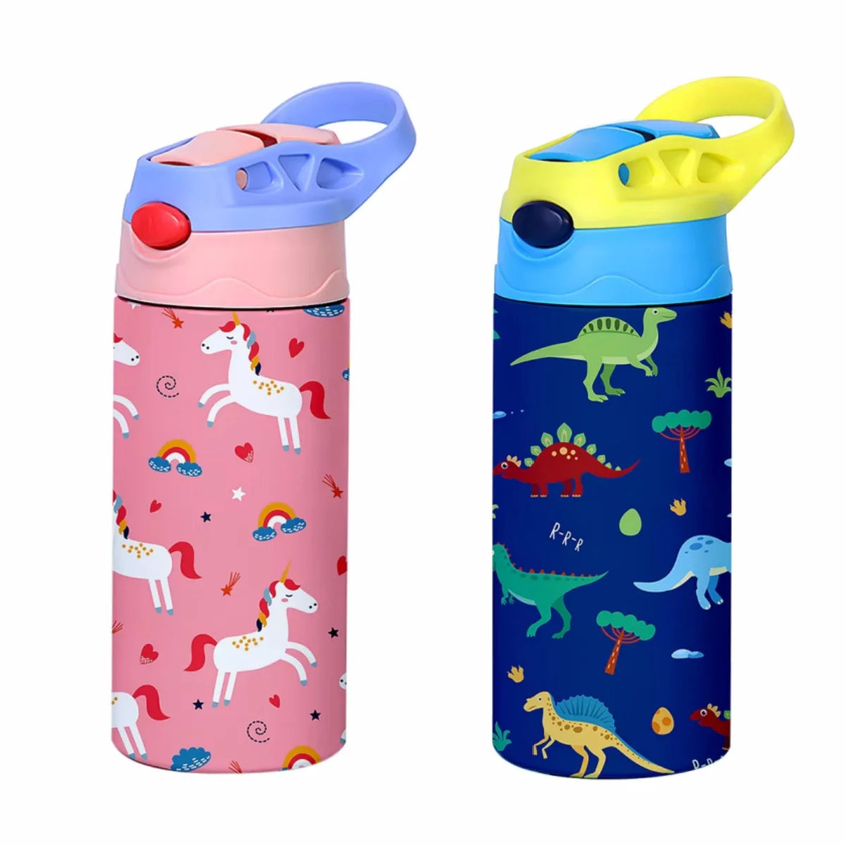 Geïsoleerde Kinder Drinkfles met Rietje en Dierenprint 350 ml