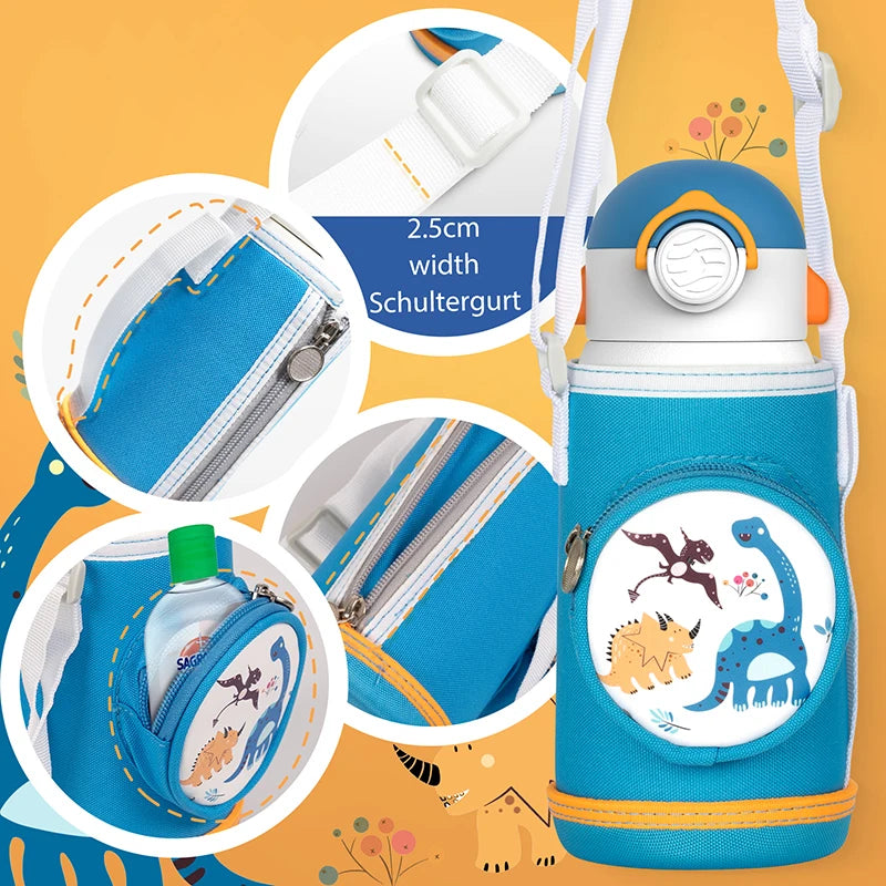 FEIJIAN Kinder Drinkfles met Rietje RVS - 600ml Lekvrij Isolerend BPA-vrij