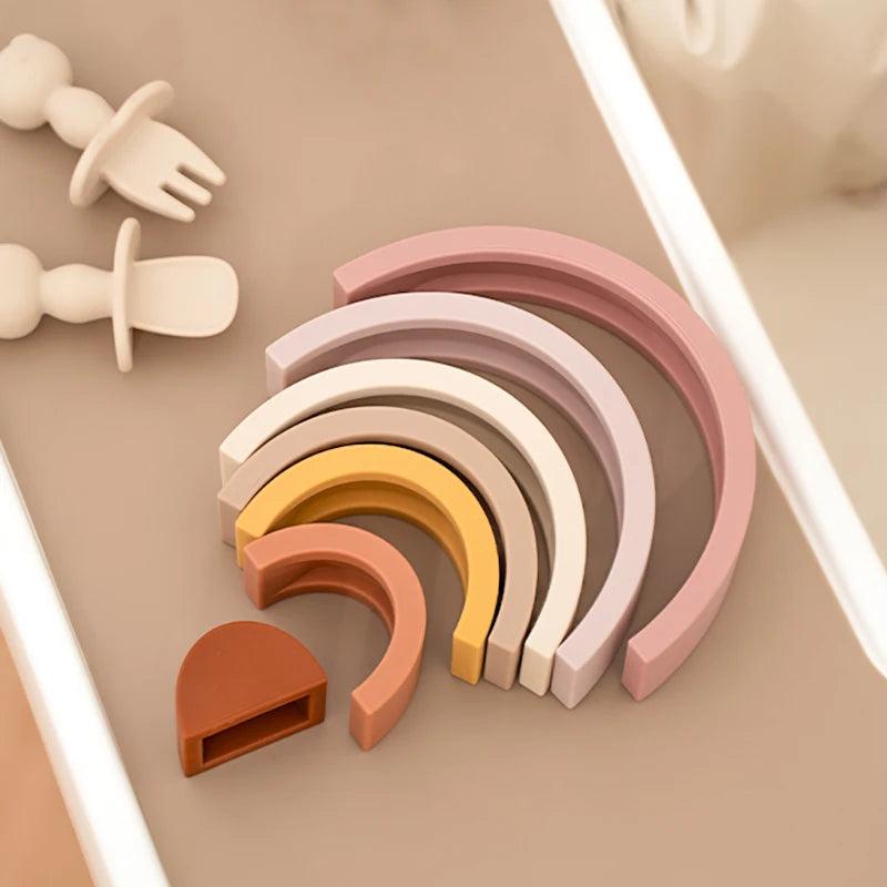 Siliconen Regenboog Stapelblokken voor Baby's en Peuters